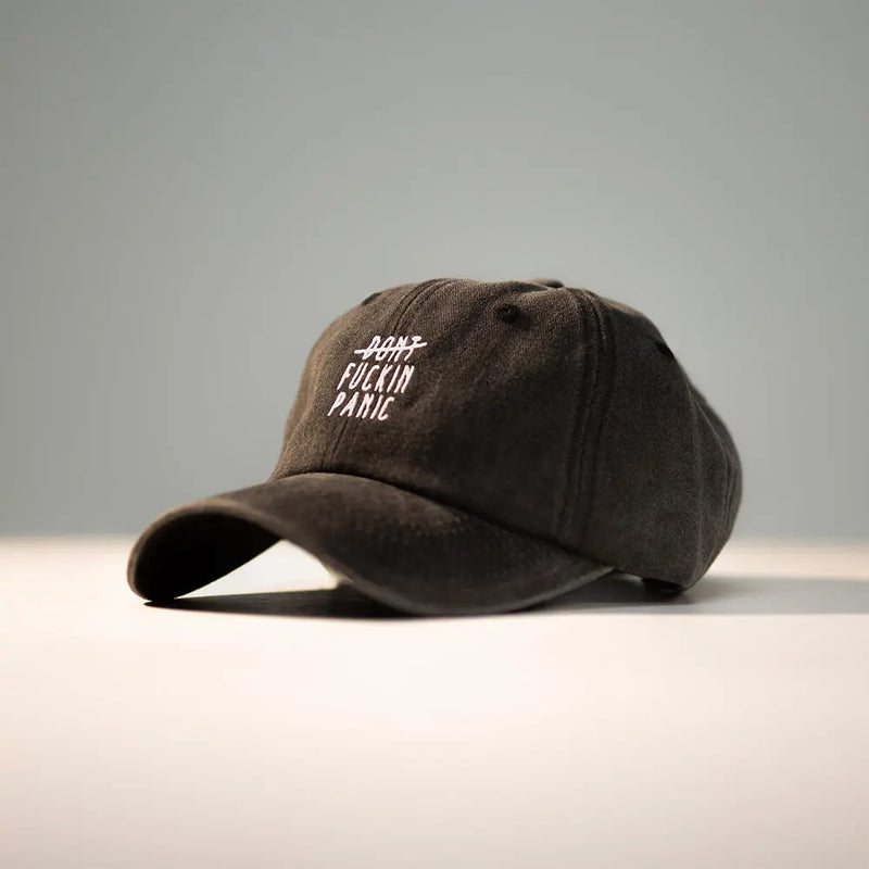 Panic Zones Don't F**** Panic Cap in black — official Panic Zones merch