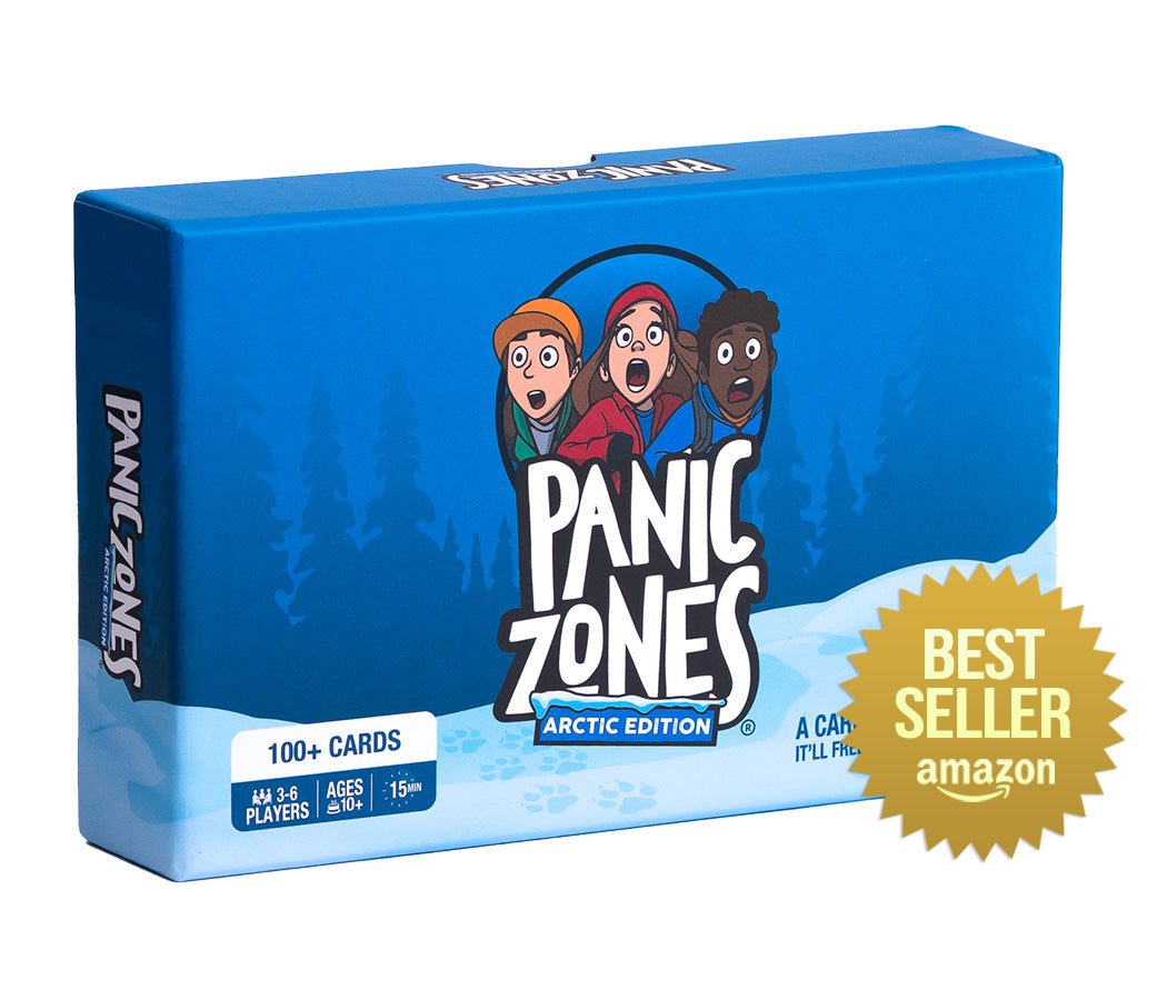 Panic Zones Arctic Edition card game box with 'Best Seller' Amazon badge on a white background