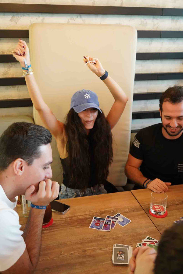 Woman celebrating while playing panic zones